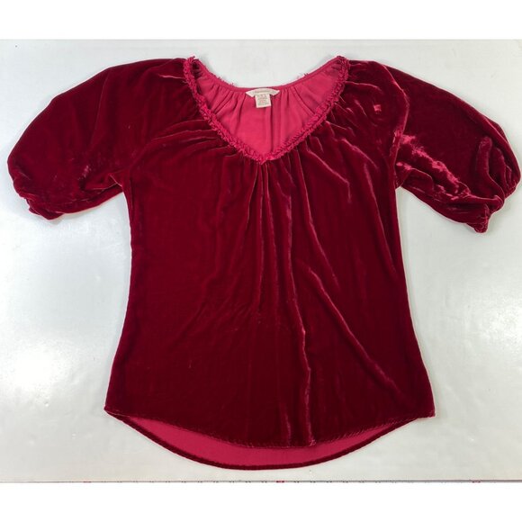 Sundance Tops - Sundance Womens Red Velvet Peasant Top Short Sleeve Blouse Boho Size Small